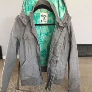 Aritzia grey hooded Maverick bomber jacket